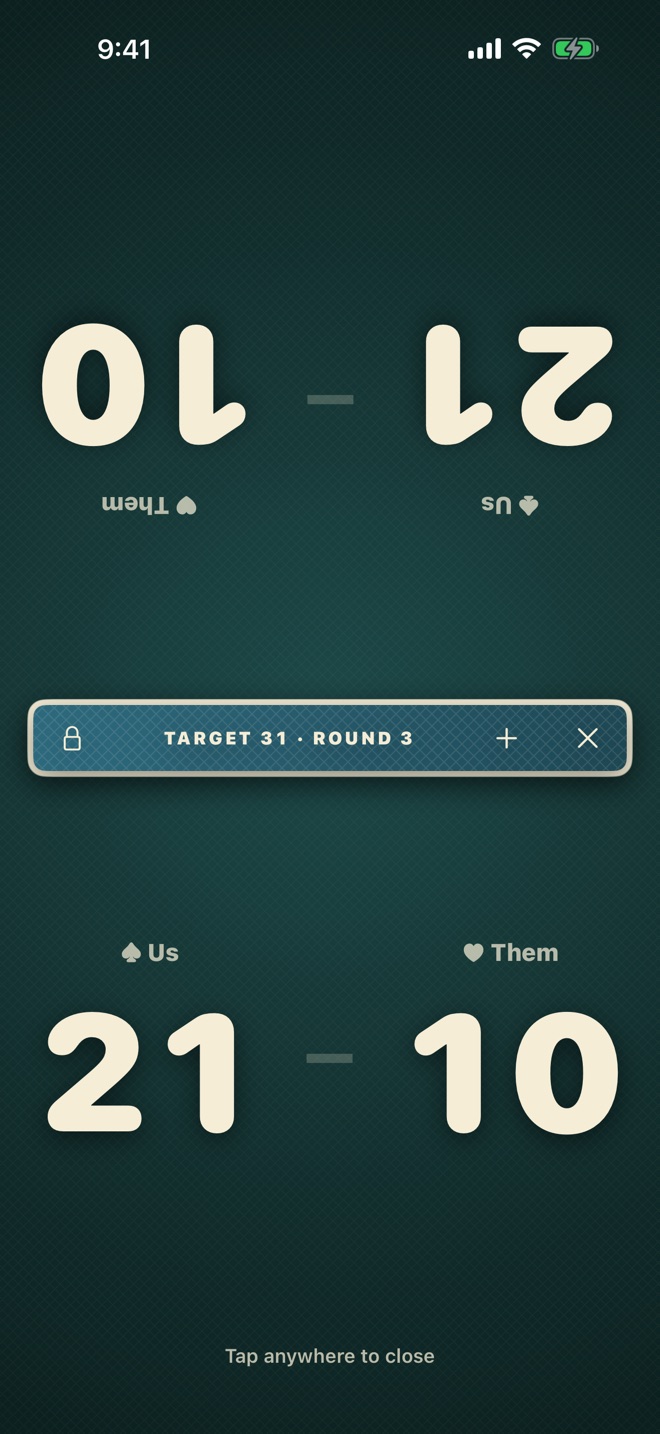 Mirrored Table Mode showing the score to both sides